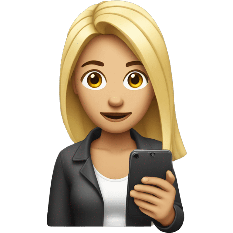 woman holding phone to viewer. emoji