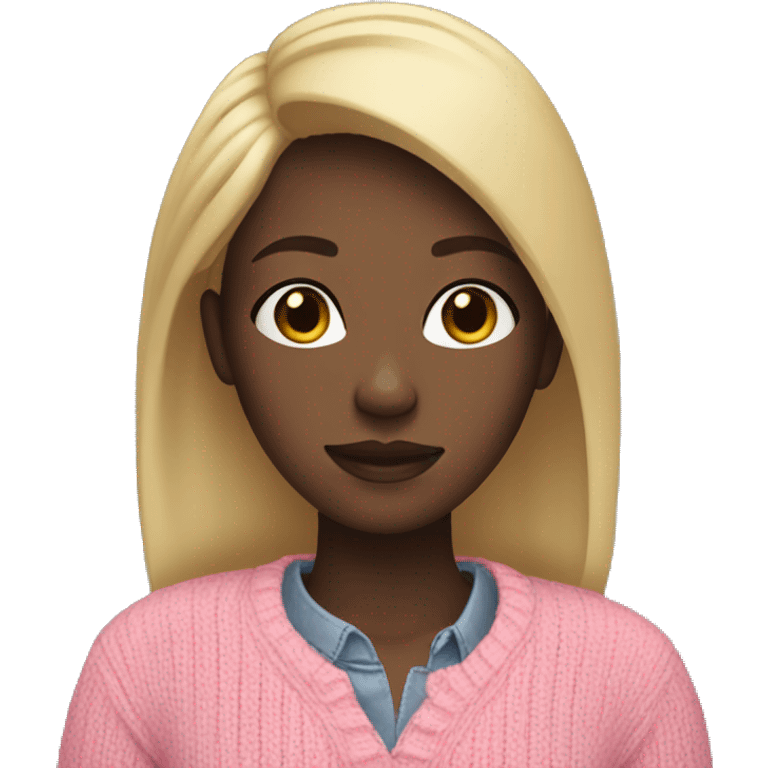 Black girl with blonde straight hair and pink sweater  emoji