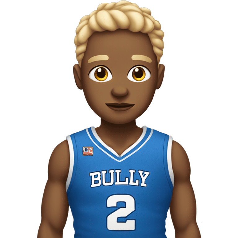 Micro bully wearing a blue basketball jersey  emoji