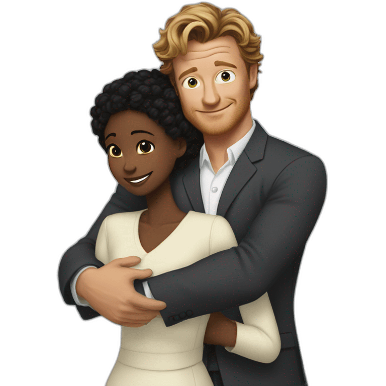 Simon Baker hug a black girl brown eyes and sblack hair in a bun emoji