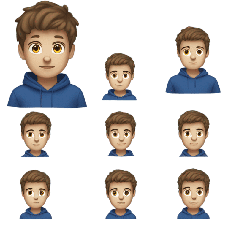 teenage boy, brown hair, short hair, blue eyes, dark blue hoodie emoji