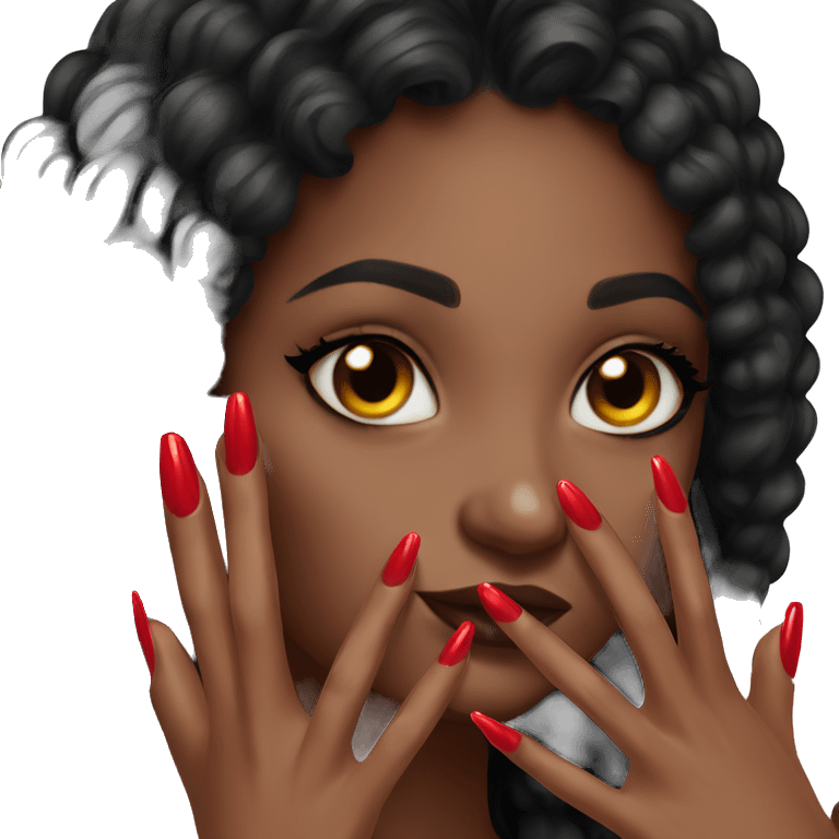 Long red nails on light black girl habds emoji