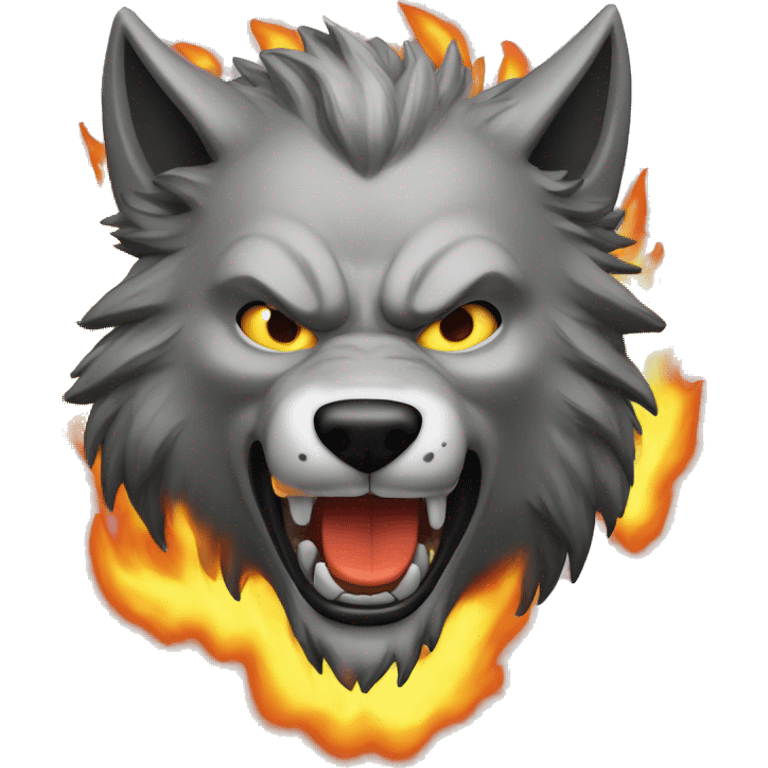 Lobo face riendose con fuego detras emoji