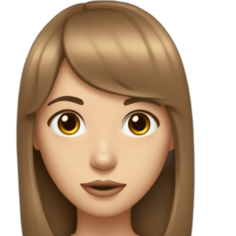 long brown hair skinny girl with long side bangs, thin face and makeup from head to chest emoji