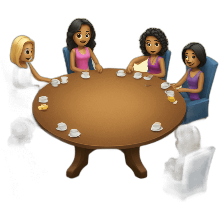 A round table with people sitting around it. They should be diverse in race and hair style. No cropping of elements. emoji