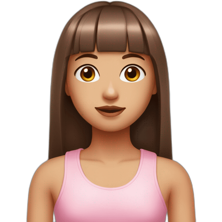 cute girl with dark brown eyes and long, straight rose hair with fringe and wearing pink tank top emoji