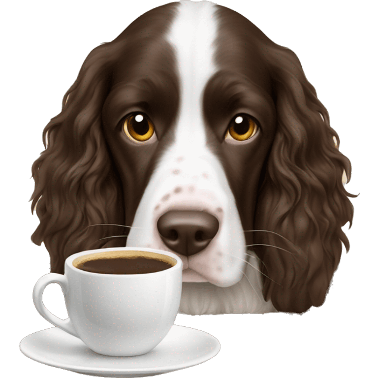 English springer spaniel drinking coffee emoji