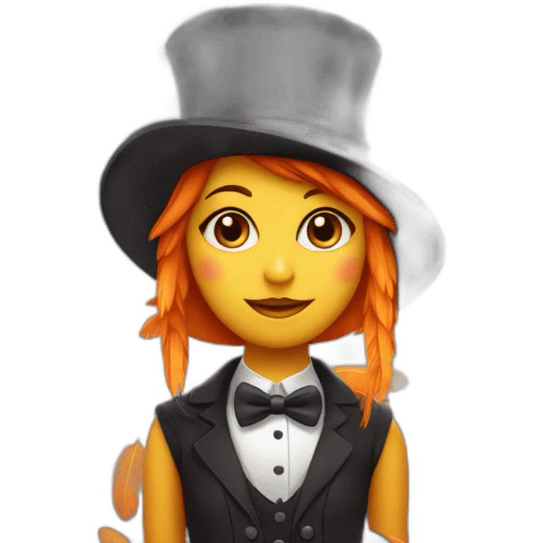 OWL Girl with orange feathers and abtop hat emoji