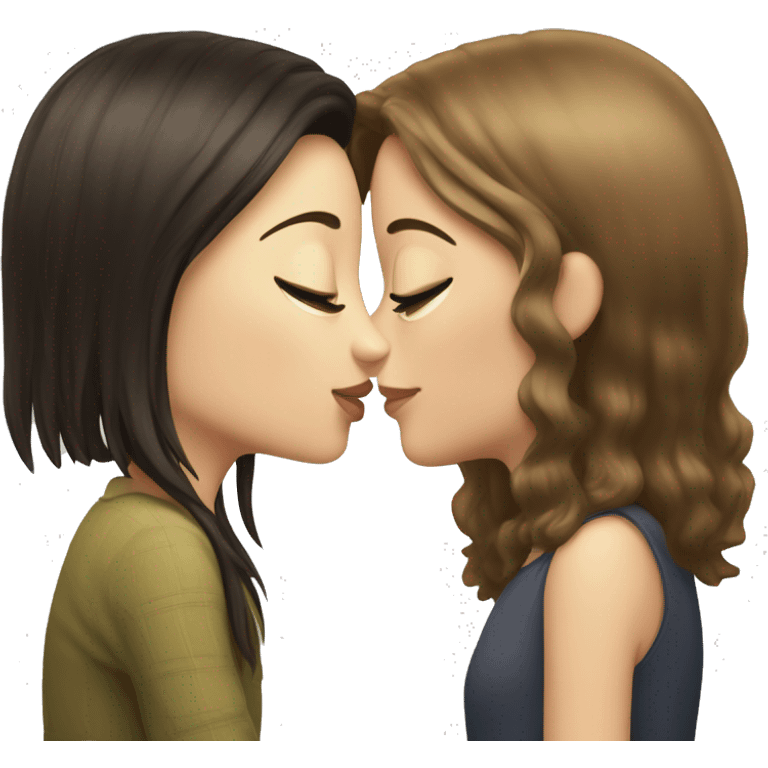 Short long haired brunette girl kisses tall short haired white skin girl emoji