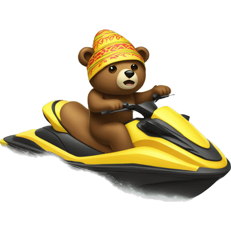 bear driving jet ski with taco hat on  emoji