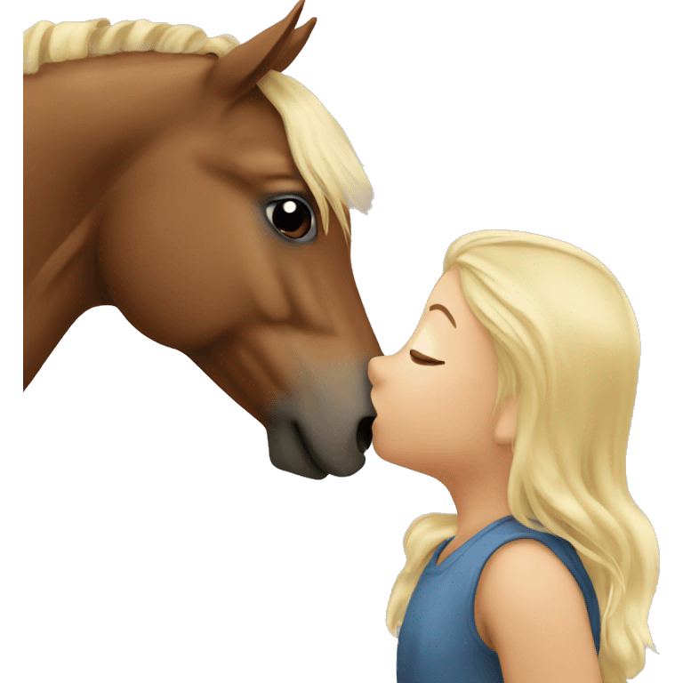 Brown horse giving a kiss to a girl with blonde hair emoji