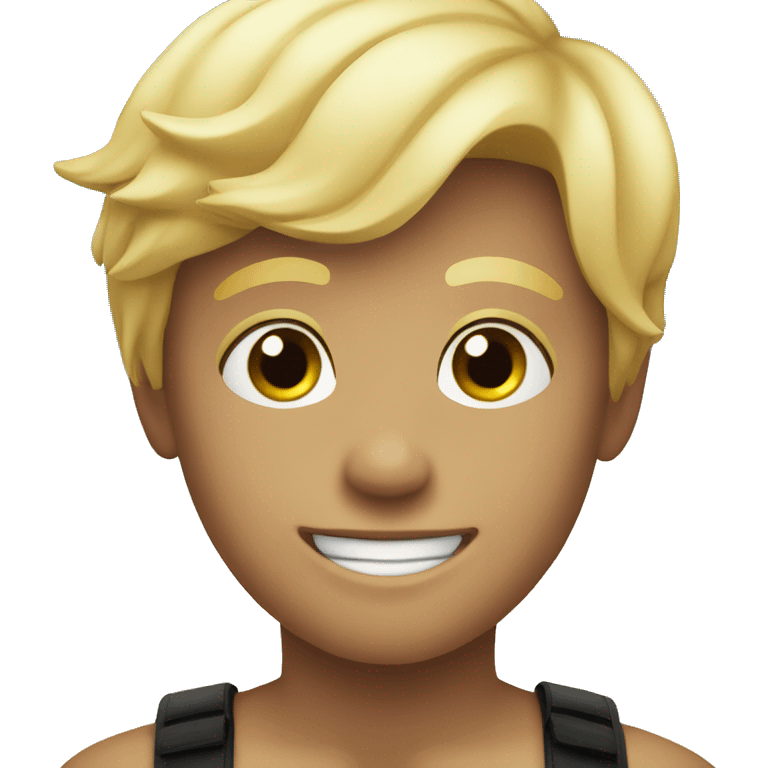 smiling blonde boy in black on the beach emoji