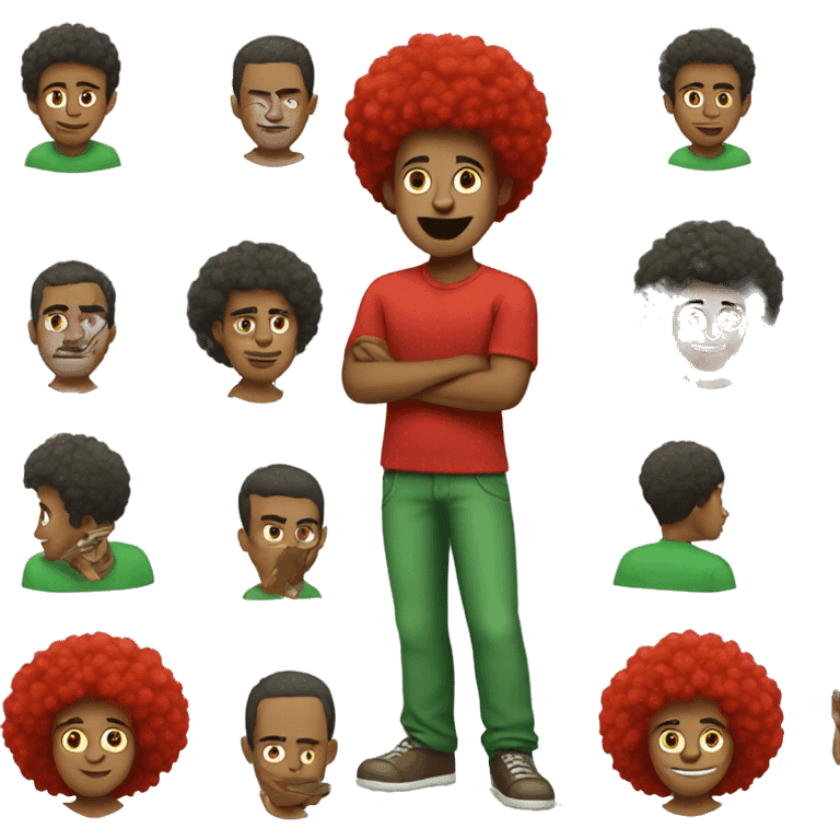 male in green shirt with red afro emoji