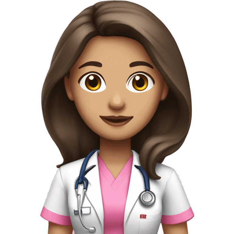 pretty brunette nurse with long hair in pink scrubs emoji