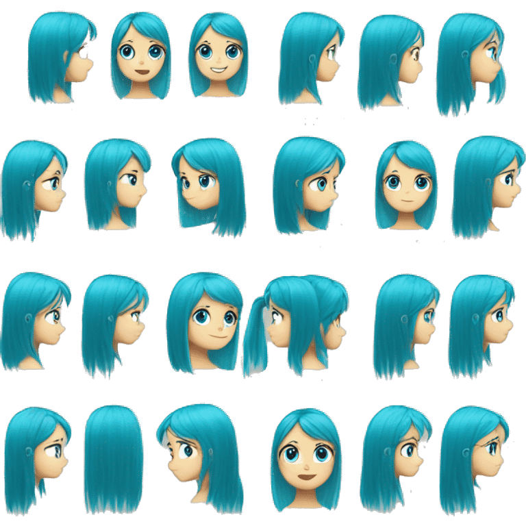 Cyan hair,girl,blue eyes,pigtails,long hair,bangs, emoji