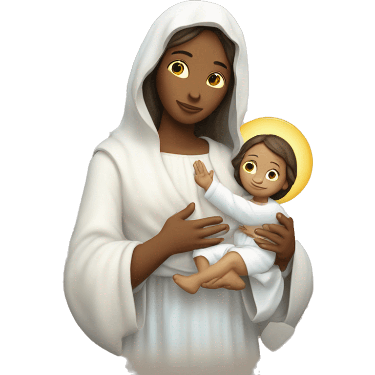 Maria mother of Jesus with Jesus in hands white skin emoji