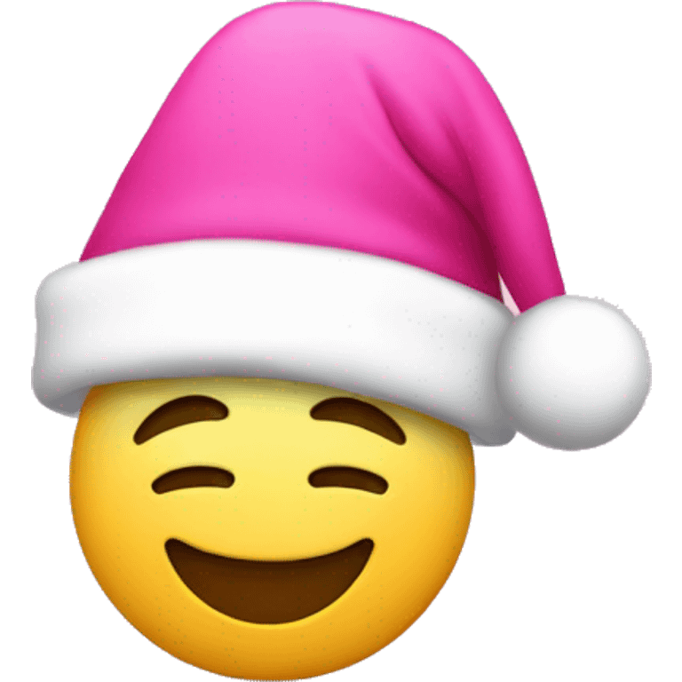 Pink smiley face with pink Santa hat emoji