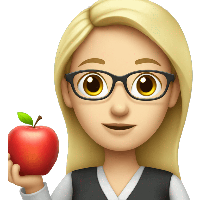 White girl teacher with an apple  emoji