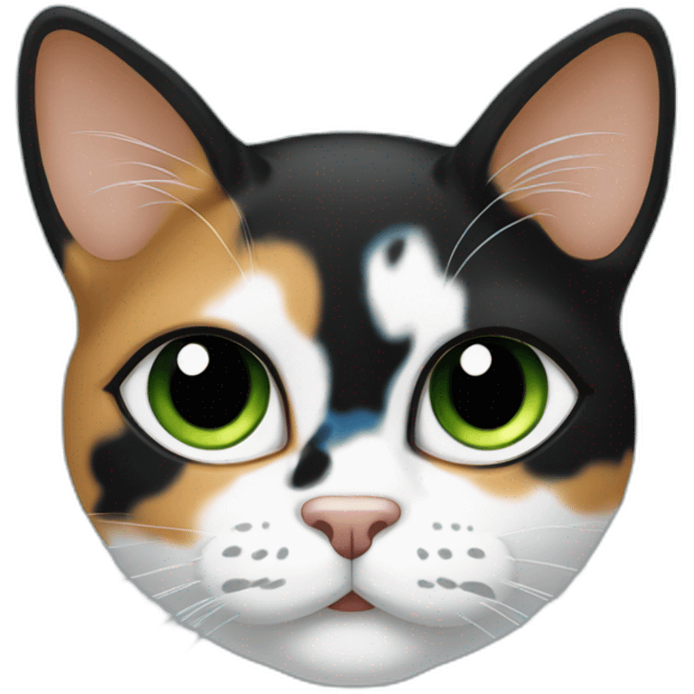 calico-cartoon-cat,-green-iris,-black-covering-right-side-forehead-and-left-eye-brow,-blue-right-ear emoji