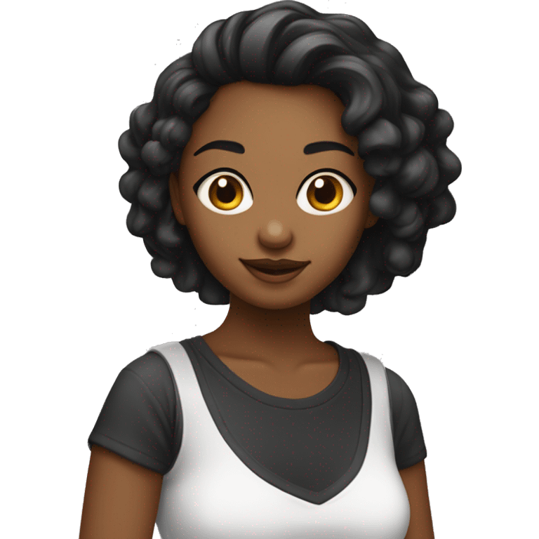 Una chica de cabello negro y liso con una camiseta blanca  emoji