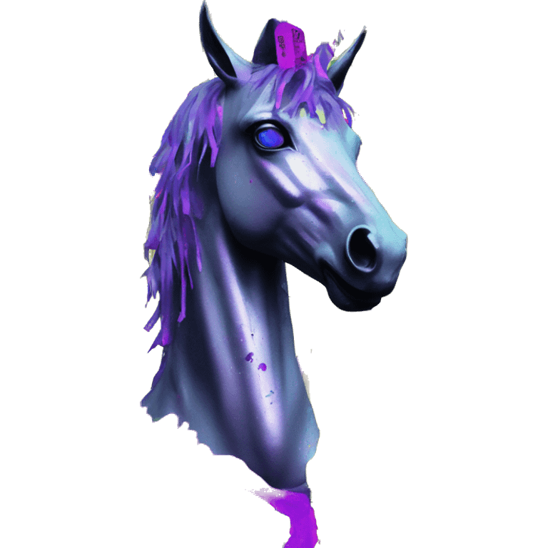 .Zombie_ Vaporwave black holographic oilslick zombie unicorn yellow caution tape graffiti Pegasus  emoji