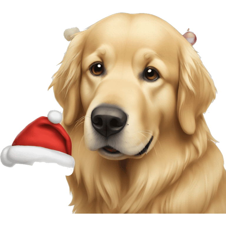 elderly golden retriever next to a christmas tree emoji