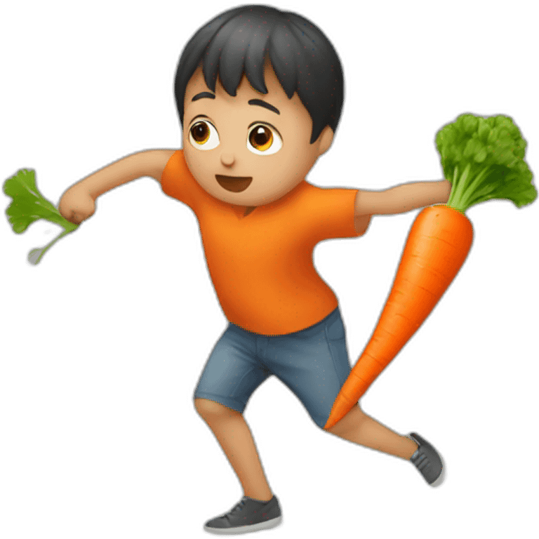 Small person fighting a carrot emoji