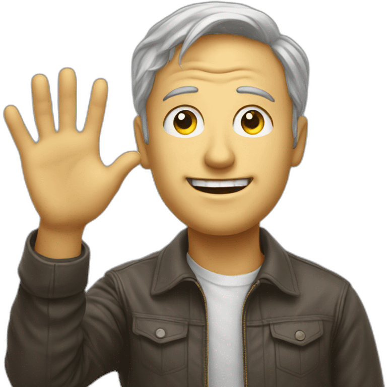 a man waves hello, bitcoin in his eyes emoji