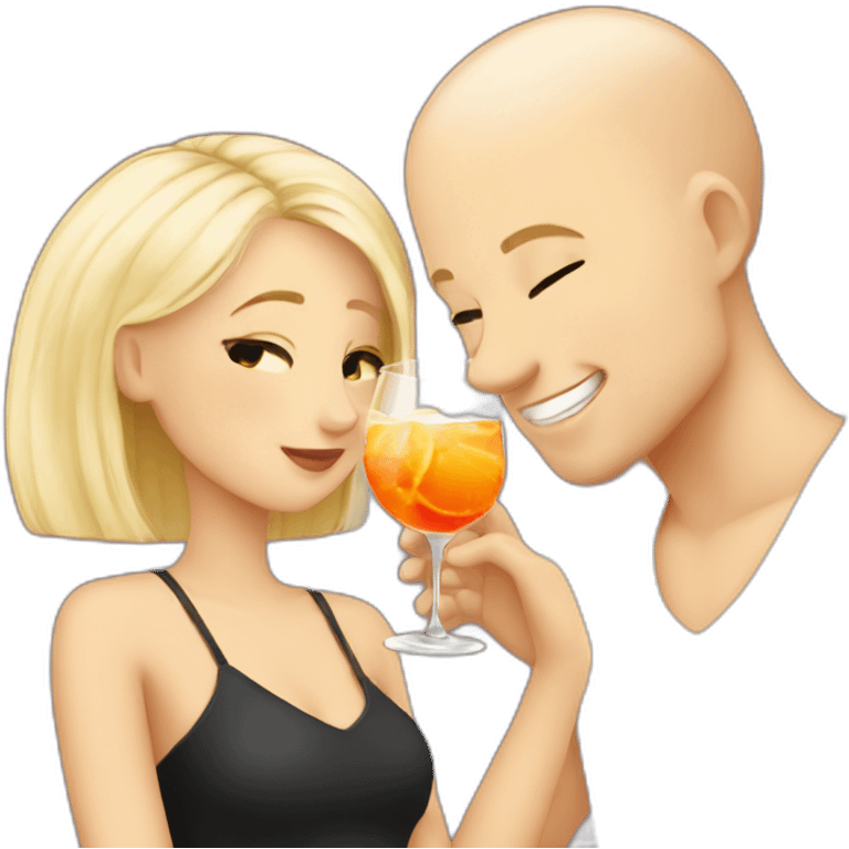 cute blonde girl with her bald boyfriend drinking a Spritz emoji