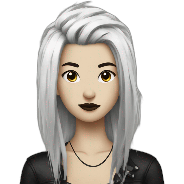 Half black and half white hair punk girl emoji