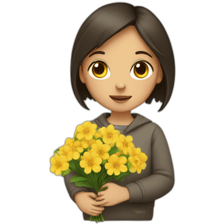 shy brunette girl with Yellow flowers emoji