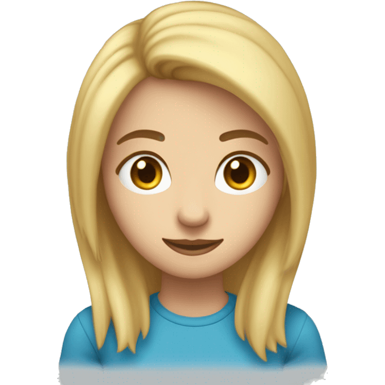 Crea un emoji de una chica con pelo lacio rubio hasta los hombros piel blanca pecas ojos azules y una remera celeste que está leyendo un libro emoji