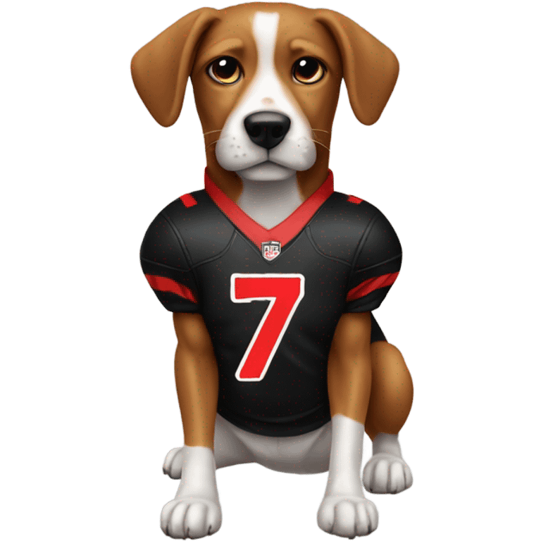 Dog wearing a black and red number 7 football jersey emoji