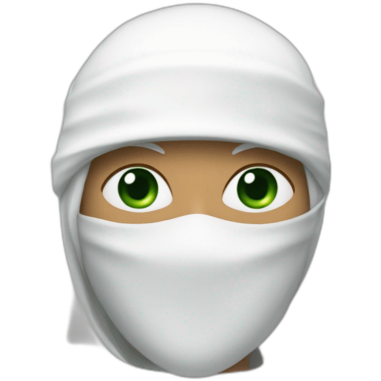 white ninja with a white veil on his head, green eyes emoji