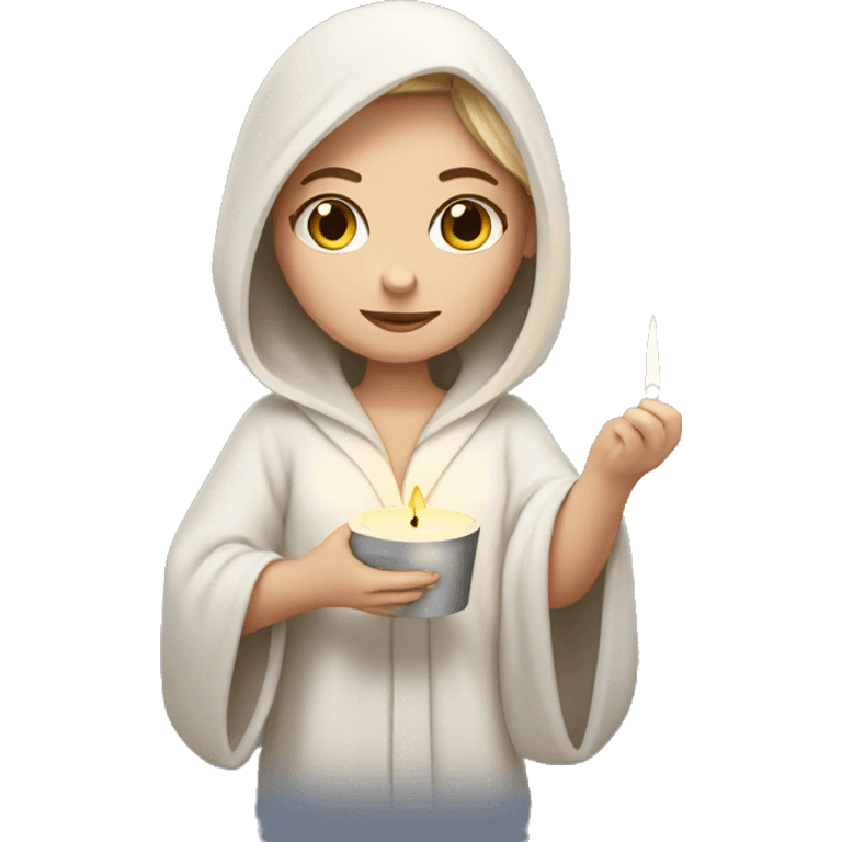 White Girl in robe holding candle emoji