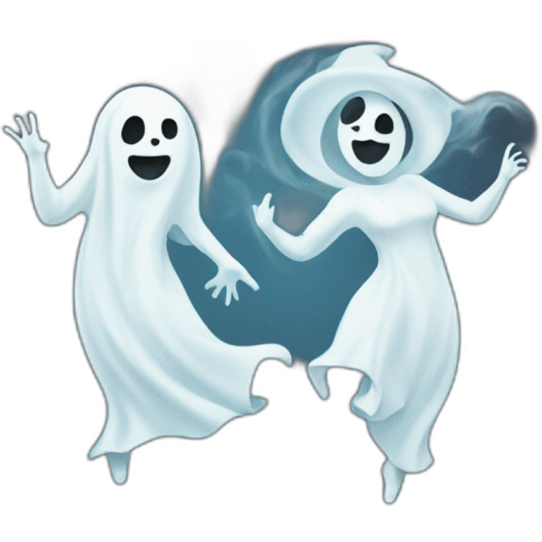 a female ghost and a male ghost dancing as a Ying yang emoji