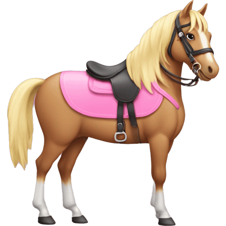 A horse with a pink saddlepad and a saddle emoji