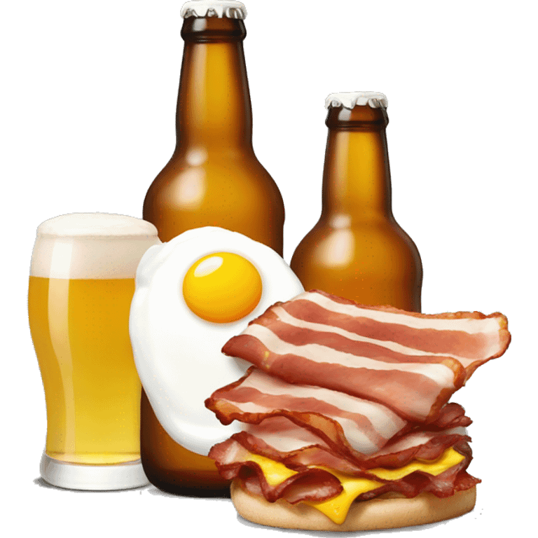 two bottles of beer and bacon and eggs emoji