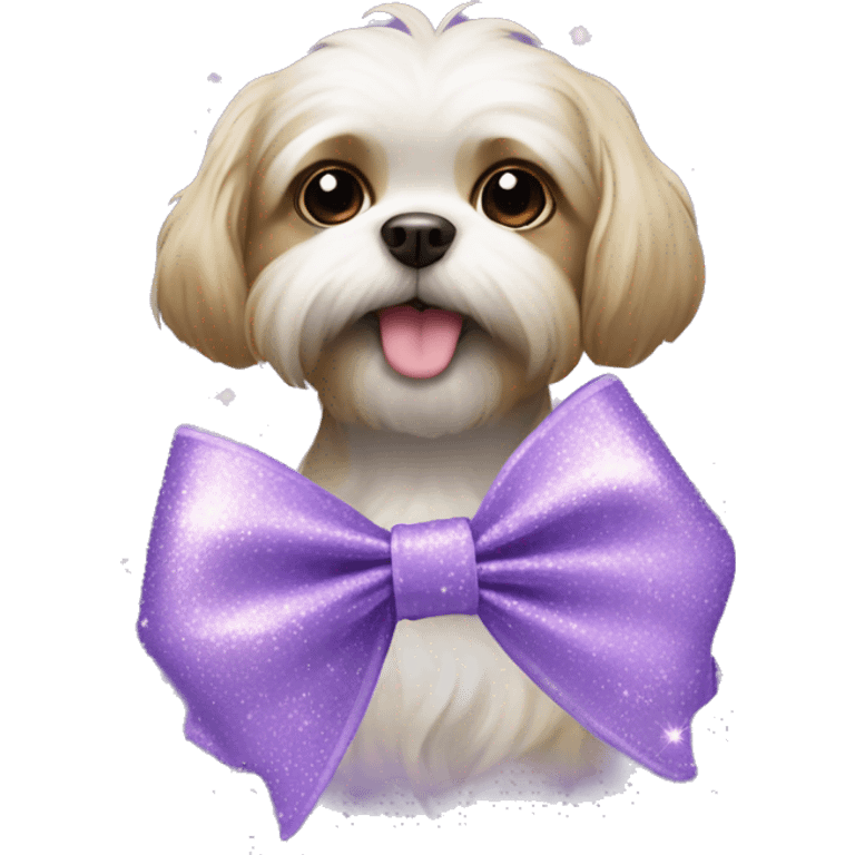 Bow in lavander color with sparkles and shitzu dog emoji