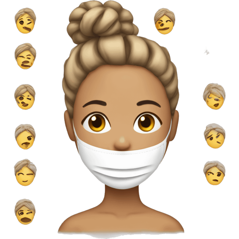 tan women with messy bun on her head and face mask on emoji