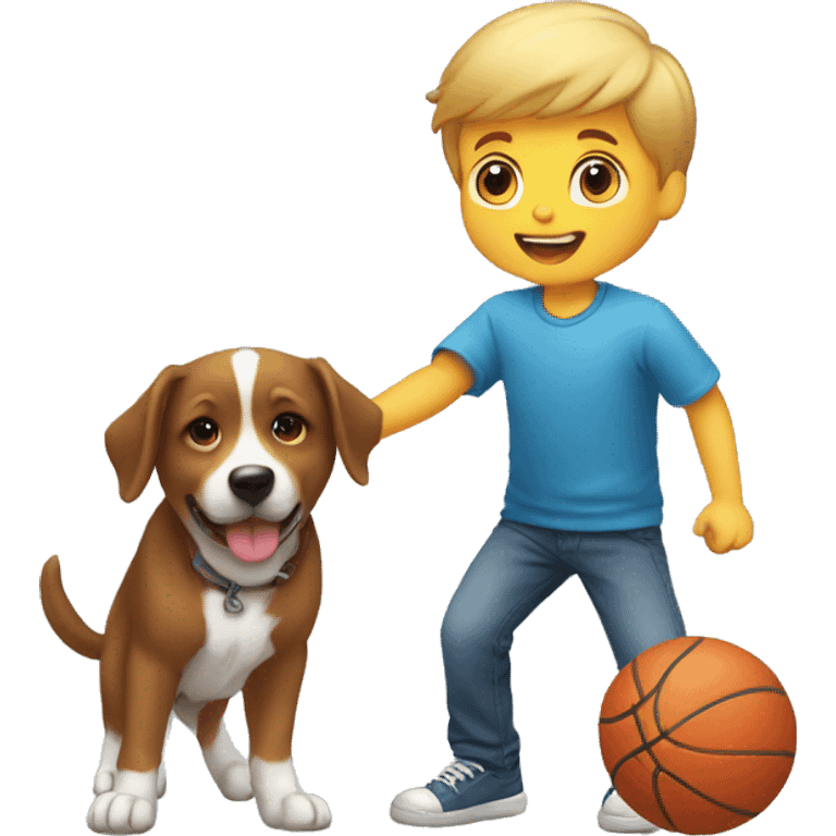 a little boy throwing ball to the dog emoji