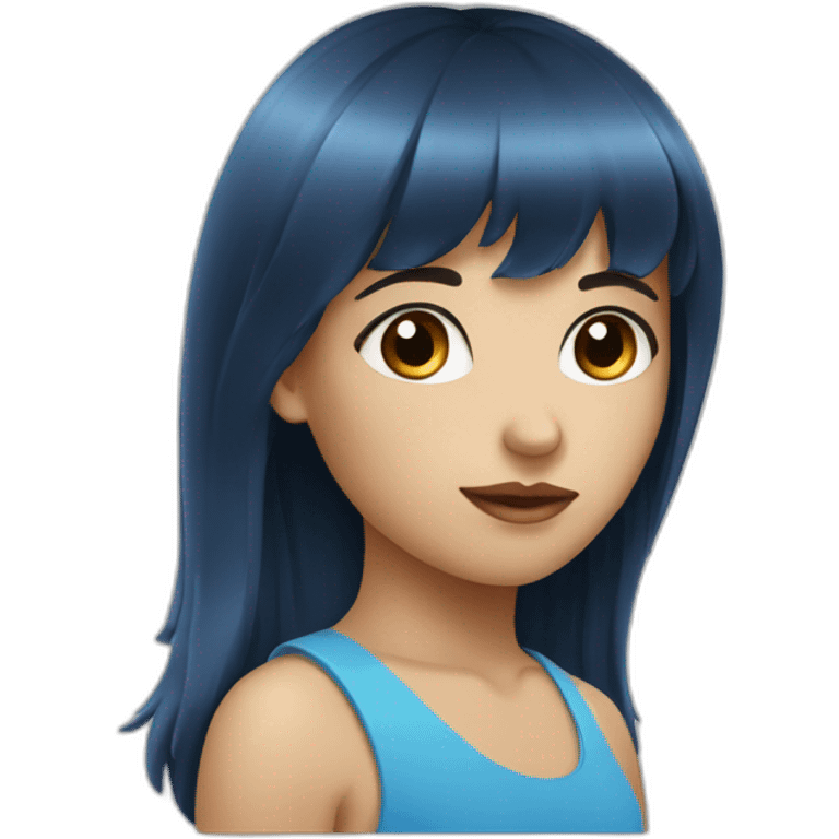 Fille aux yeux bleu brune avec une frange emoji