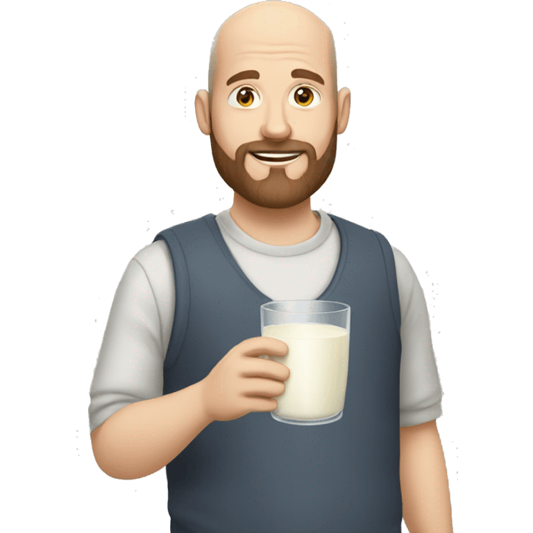 white balding man with brown hair and beard holding a glass of milk emoji