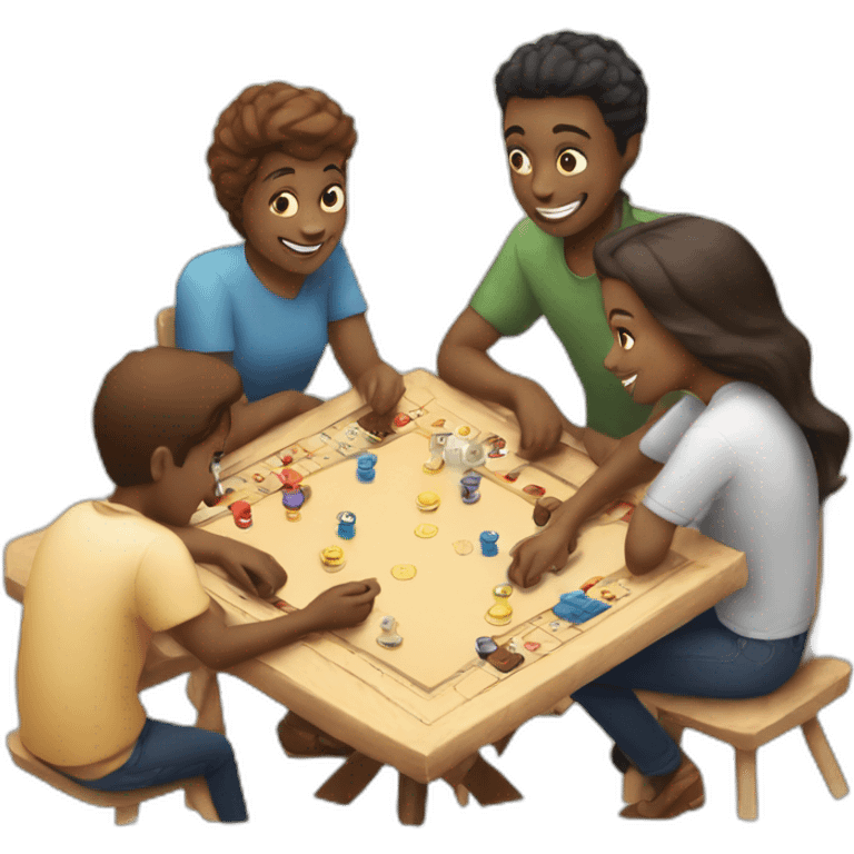 Four friends playing board game emoji