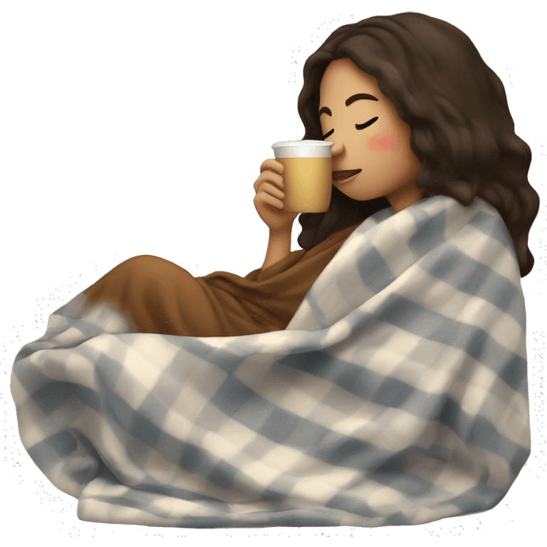 girl brunette inside a blanket sipping coffee eyes closed emoji