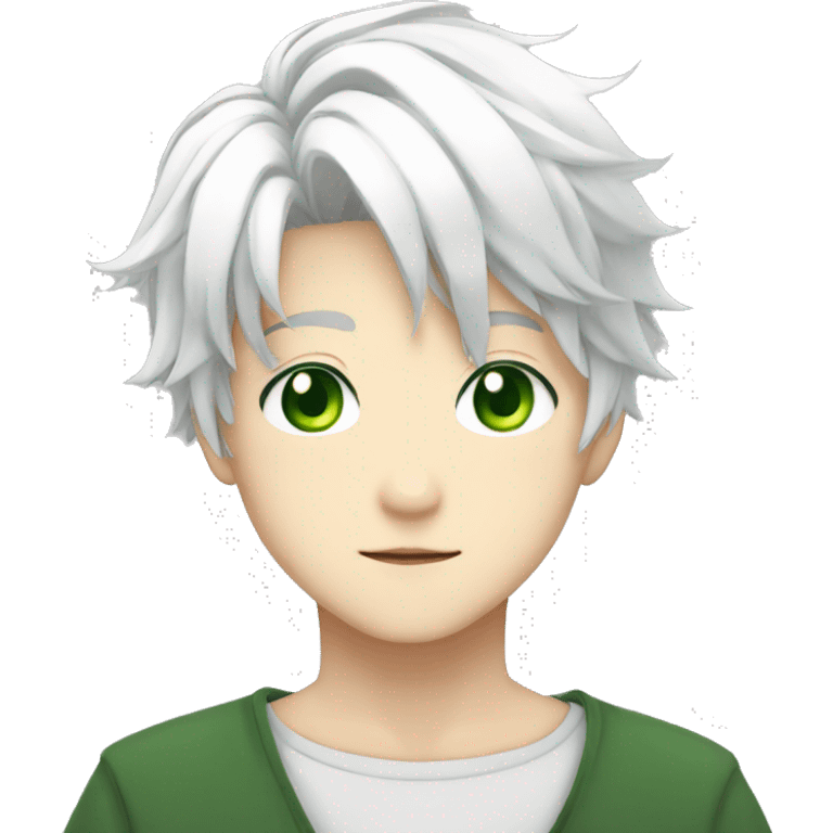 ANIME boy white hair with green eyes and white hair emoji