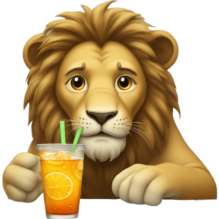 Lion drinking iced tea emoji