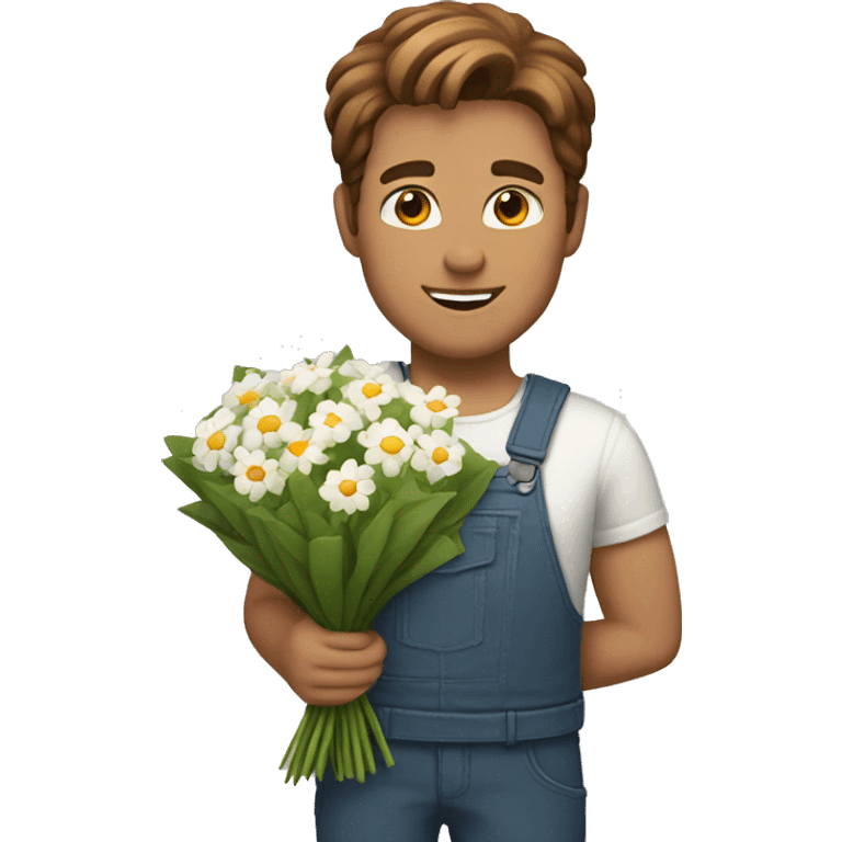 White guy with brown hair holding a bouquet emoji