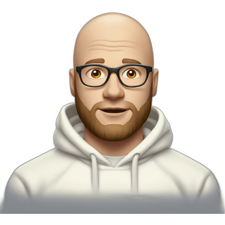 seth rogen bald wearing white hoodie iridescente light emoji