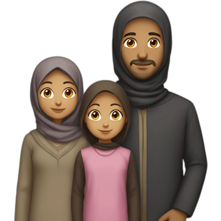 Family of four people: a mother who is the only person wearing a hijab, a father who has dark hair, a young little girl with dark hair, and a young little boy with dark hair, light brown skin emoji